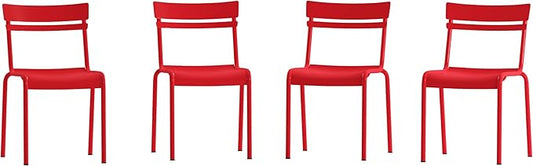 Flash Furniture Nash Commercial Grade Steel Stack Chair, Indoor-Outdoor Armless Chair with 2 Slat Back, Set of 4, Red