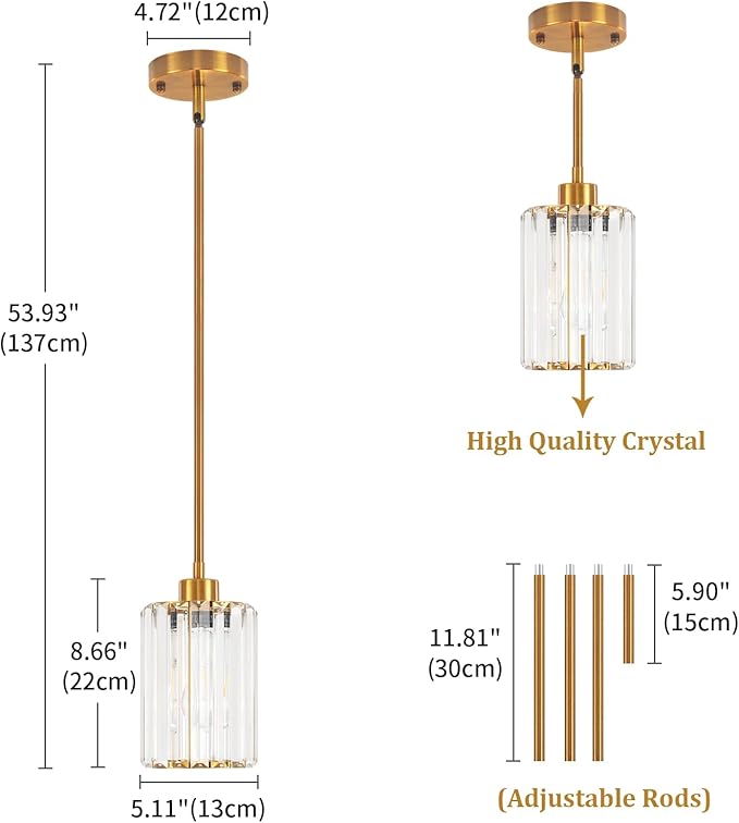 Gold Pendant Lights Kitchen Island, Modern Crystal Pendant Light Fixtures, Kitchen Hanging Lights Mini Chandelier Pendant Lighting for Island Dining Room Hallway Bedroom