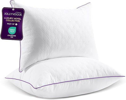 JOLLYVOGUE Pillows Standard/Full Size Set of 2, Bed Pillow for Side, Back, and Stomach Sleepers, Down Alternative Filled Pillows, Luxury Hotel Quality and Machine Washable, 26" x 17", 2 Pack