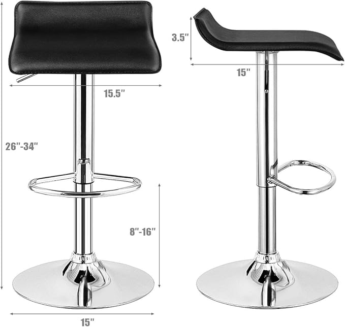 COSTWAY Bar Stools Set of 4, Modern Swivel Contemporary barstools with Adjustable Height, Footrests, Chrome Hydraulic PU Leather Backless Bar Chairs for Kitchen Island Cafe Pub, Black