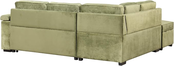 ERYE 84-Inch Left Facing Corner Sleeper Sectional Sofa with Pull Out Sleeper Couch Bed and Storage Ottoman,L-Shaped Corner Convertible Sofa Bed W/Cupholder & Padded Armrests | USB Charging Ports, 3-pin Plug Socket