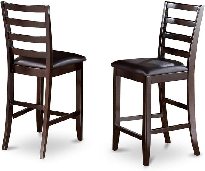 East West Furniture FAS-CAP-LC Fairwind Counter Height Barstools - Faux Leather Upholstered Wooden Chairs, Set of 2, Cappuccino