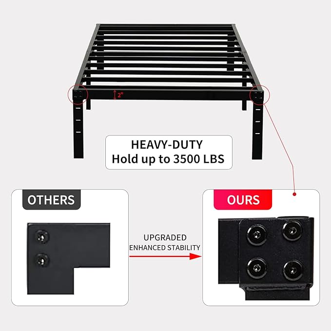 Twin XL Bed Frames, Heavy Duty Metal Frame with Steel Slats Support, No Box Spring Needed, 16 Inch High Platform with Storage, Non-Slip and Noise-Free