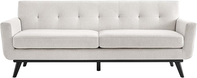 Modway Engage Mid-Century Modern Herringbone Fabric Sofa in Ivory