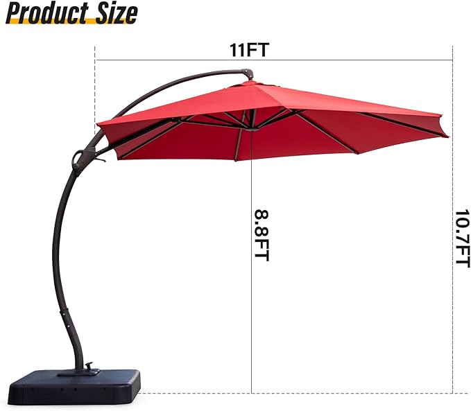 LAUSAINT HOME Outdoor Patio Umbrella with Base included, Deluxe Curvy Cantilever Umbrella Heavy Duty Offset Hanging Umbrella