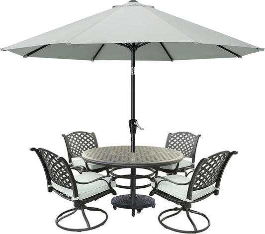 MASTERCANOPY 9FT Patio Umbrella with Push Button Tilt and Crank, Outdoor Market Umbrella with 8 Sturdy Ribs, UV Protection & Waterproof for Garden, Deck, Backyard, Pool (Light Gray)