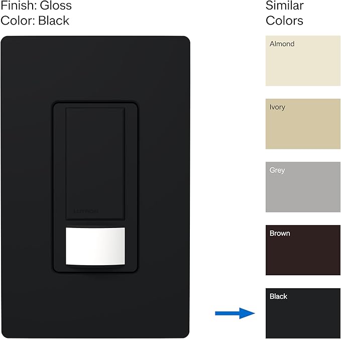 Lutron Maestro Motion Sensor Light Switch Indoor for Bathroom, Garage, Laundry Room, Any Bulbs, Occupancy Vacancy Sensor, Single-Pole, MS-OPS2-BL, Black