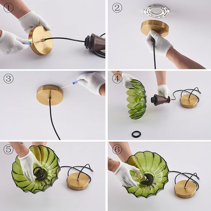 YLONG-ZS Glass Pendant Light,Pendant Lights Kitchen Island,Modern Green Glass Flower Pendant Light, Walnut Wood Vintage Kitchen Hanging Lights for Kitchen Island Dining Room Living Room Bedroom Hotel