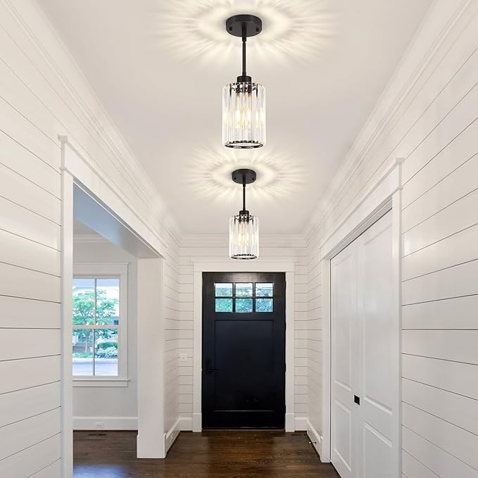 3 Pack Black Pendant Light, Modern Crystal Pendant Lights Kitchen Island Lighting, Hanging Light Fixtures Mini Chandelier Pendant Lights for Island Dining Room Hallway Bedroom