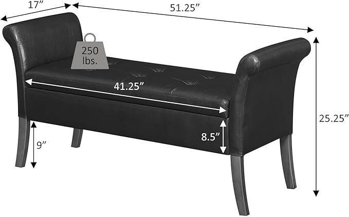 Convenience Concepts Designs4Comfort Garbo Upholstered Storage Bench 51.25" - Modern Ottoman Bench for Living Room, Sitting Bench, Storage Bench with Seating for Entryway, Soft Gray Fabric