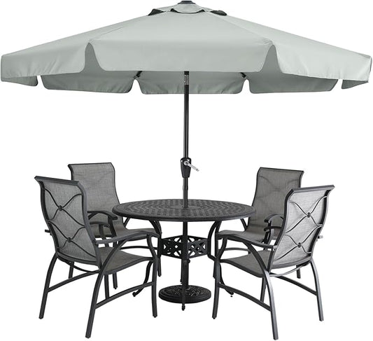 MASTERCANOPY 9ft Patio Umbrella with Valance, Crank and Tilt – 8 Ribs Outdoor Market Umbrella, UV/Fade Resistant, Waterproof Canopy with Wind Vent for Garden, Deck, Backyard, Pool (Light Gray)