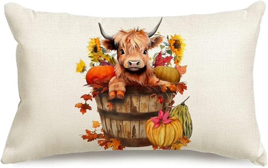 RABUSOFA Fall Decor Pillow Covers 12x20 Inch Lumbar Highland Cow Autumn Fall Decorations for Home Outdoor Thanksgiving Sunflower Decor Decorative Throw Pillow Cases for Couch