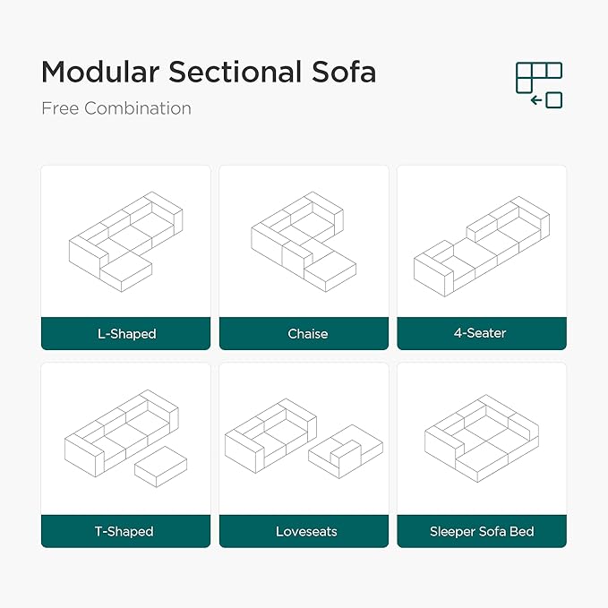 Acanva Convertible Modular Sectional Sofa with Movable Ottomans, Free Combination Corduroy Couch for Living Room Apartments, L-Shaped, White
