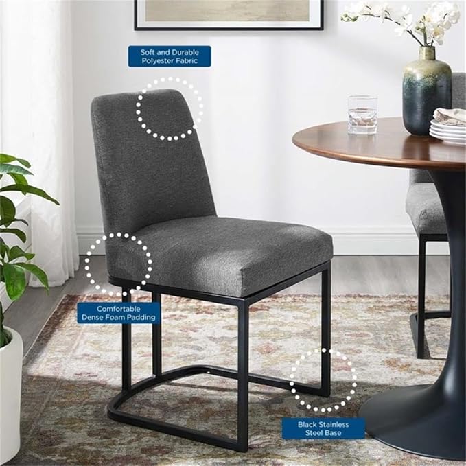 Modway Amplify Sled Base Upholstered Fabric Dining Side Chair, Black Charcoal