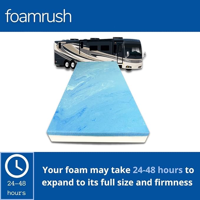 FoamRush 6-Inch Bunk (48" x 80") Mattress Cooling Gel Memory Foam RV Mattress Replacement, Medium Firm, Comfort, Pressure Relief Support, Made in USA, Travel Camper Trailer Truck, Cover Not Included