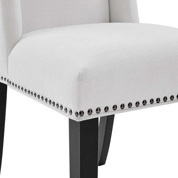 Modway Baron Upholstered Fabric Tall Back Dining Parsons Chair with Nailhead Trim in White 23.5 x 19.5 x 40