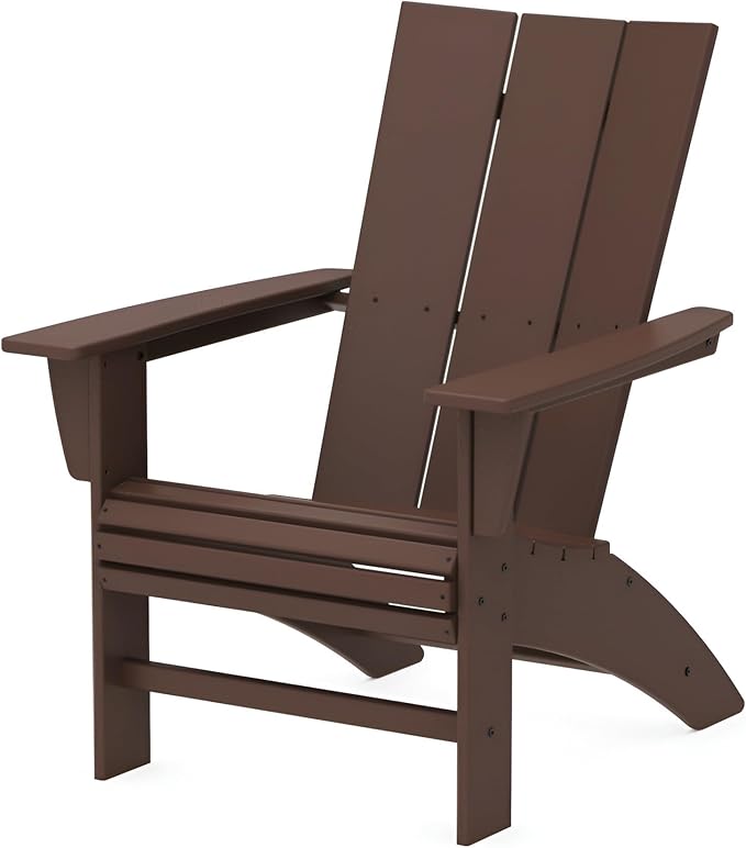 POLYWOOD Modern Adirondack Chair – All-Weather Outdoor Lawn Adirondack Chairs – HDPE, Fade-Resistant & Durable Outdoor Furniture – For Patio, Deck & Fire Pit Chairs – Mahogany Brown
