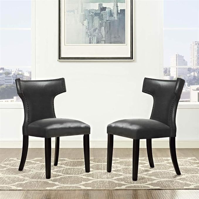 Modway EEI-3949-BLK Curve Dining Chair Vinyl Set of 2, Black