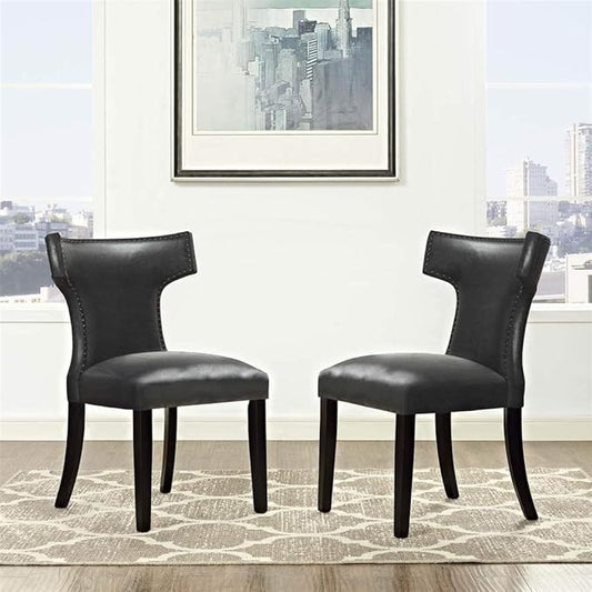 Modway EEI-3949-BLK Curve Dining Chair Vinyl Set of 2, Black