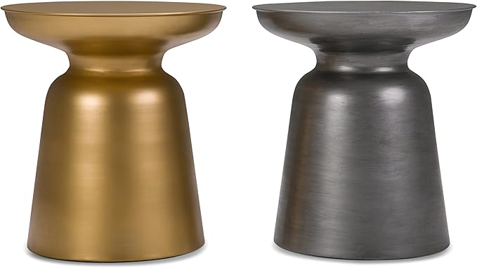 SIMPLIHOME Toby Metal Table - 17" Wide x 18" High Solid Iron Drum Accent Table in Gold, Industrial Side or End Table for Living Room, Bedroom or Entryway with Sculptural Design, Assembled