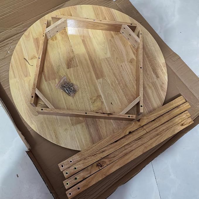 34.7" Solid Wood Round Dining Table, Rubberwood, Easy to Assemble, Multi-Use for Dining & Office Meetings, Natural Finish