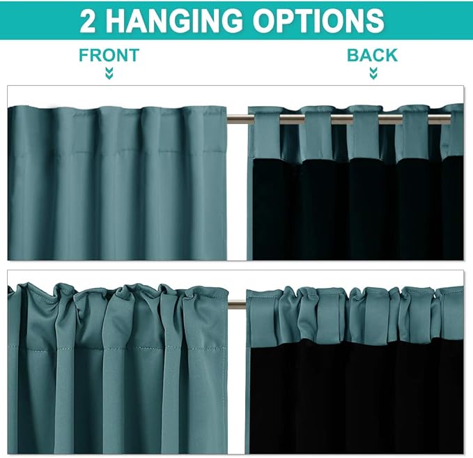 NICETOWN Heavy 100% Blackout Curtain Set, Thermal Insulated & Energy Efficiency Window Draperies for Guest Room, Full Shading Panels for Shift Worker and Light Sleepers, Sea Teal, 52W x 84L, 2 PCs