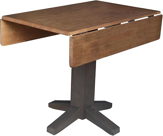 Solid Wood 36" Square Dual Drop Leaf Dining Table, Hickory/Washed Coal