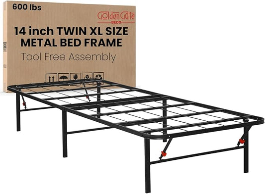 Golden Gate Beds Foldable Metal Bed Frame – Sturdy Iron Platform, No Box Spring Needed, Portable & Collapsible Design, Heavy Duty, Easy Assembly, Noise-Free, Under Bed Storage – Twin XL Size (Black)