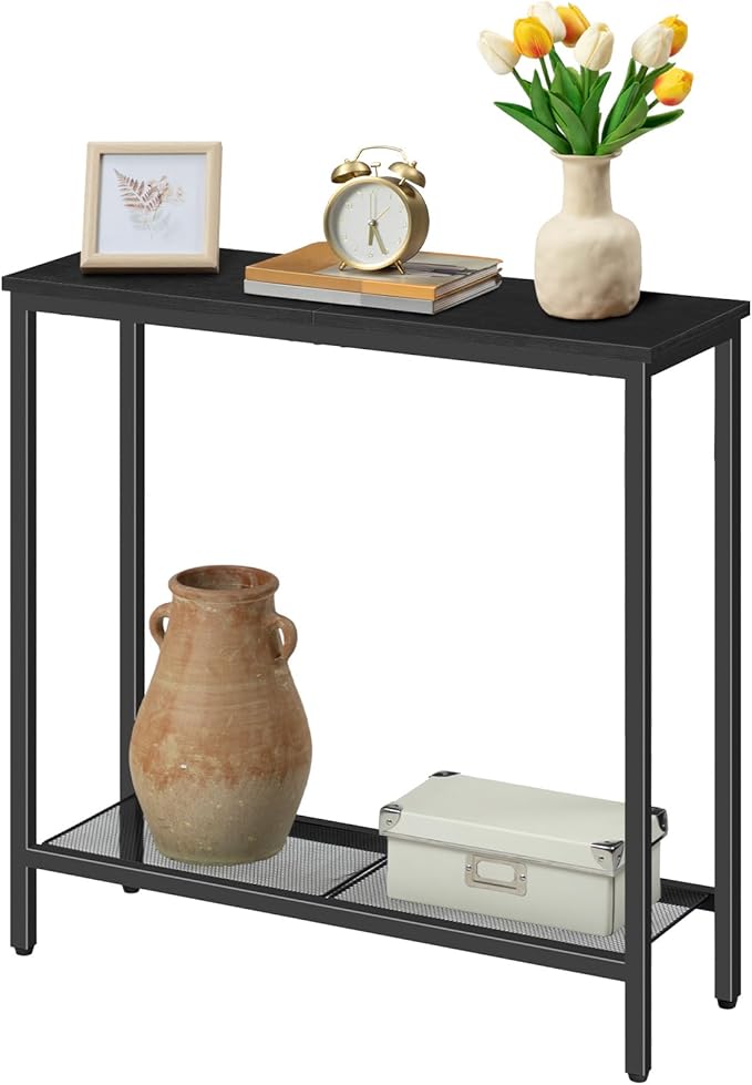 HOOBRO 29.5" Narrow Console Table, Small Entryway Table with Shelf, 2 Tier Thin Sofa Table, Behind Couch Table, Side Table, for Hallway, Living Room, Bedroom, Black BB74XG01