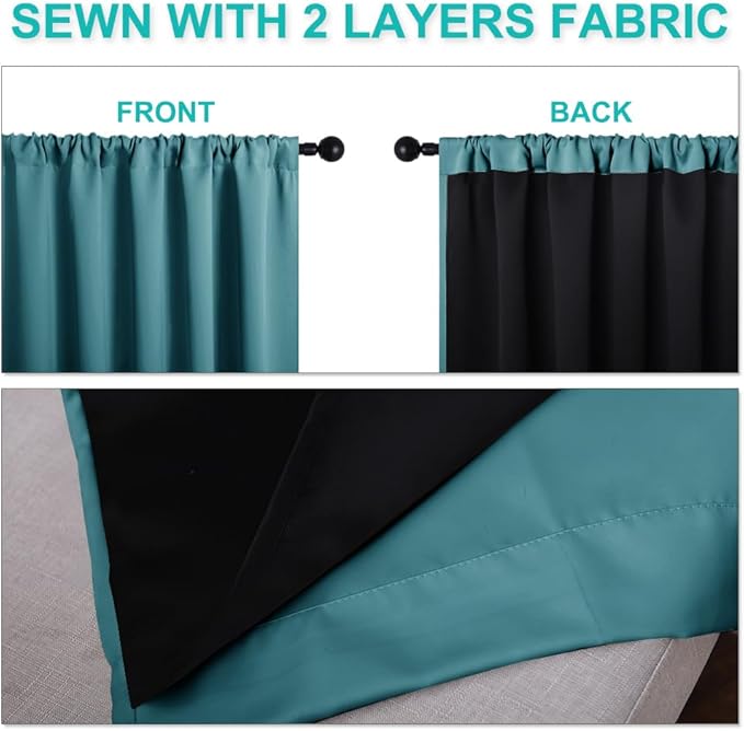 NICETOWN 100% Blackout Curtains for Living Room, Privacy Protection & Noise Reducing Drapes, Black Lined Window Treatment Panels for Patio Sliding Glass Door (Peacock Teal, 2 Pieces, W52 x L84)