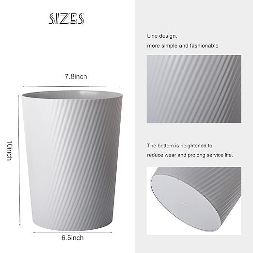 UUJOLY Small Trash Can Wastebasket Garbage Can Container Bins for Bathrooms, Laundry Room, Kitchens, Offices, Kids Rooms, Dorms (Grey)