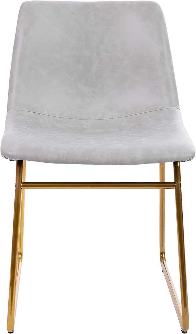Taylor & Logan Butler 18 inch Dining Table Height Chair, Mid-Back Sled Base Dining Chair in Light Gray Faux Leather with Gold Frame, Set of 2