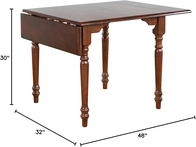 Sunset Trading Andrews 48" Rectangular Drop Leaf White with Chestnut Brown Top | Seats 6 Dining Table, 3 Sized, Distressed Antique Black with Cherry (PK-ADW3448-AW)