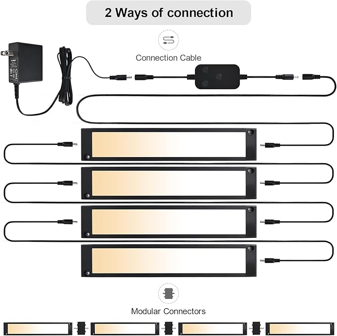 4pack 7inch Dimmable LED Kitchen Light Kit, 2700-6000K Smart Closet Cabinet Lighting Fixture APP Control, Work with Alexa, Google Assistant, for Under Counter, Garage, Pantry (Black)