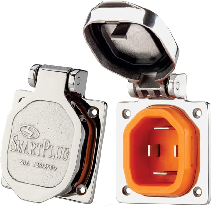 SmartPlug BM50S 50 Amp RV Smart Plug—High-Quality Stainless Steel Shore Power Inlet for Boats, Campers & Trailers—Secure Locking, Weatherproof, and Easy Installation Power Inlet Socket
