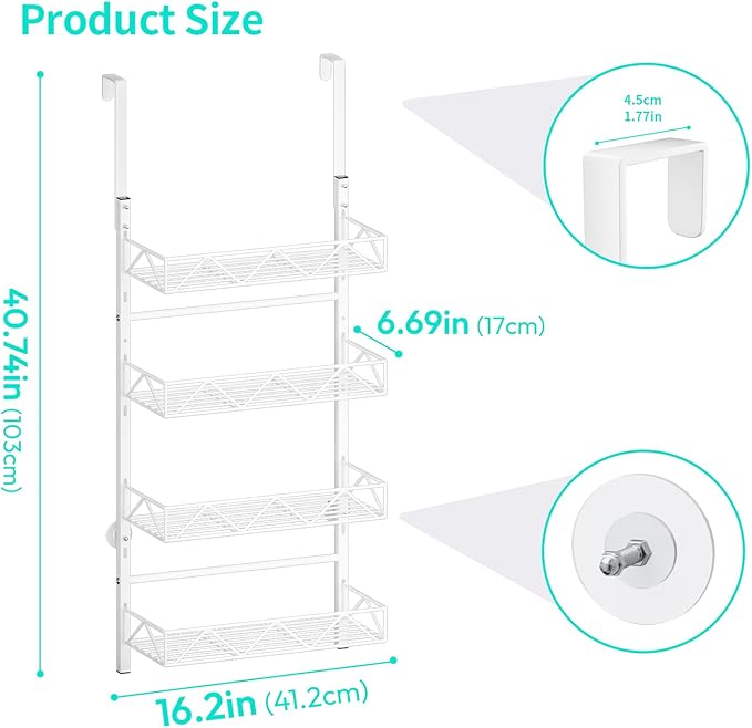 HapiRm Over the Door Hat Organizer - 4 Tier Wall Mounted Hat Rack with 4 Adjustable Metal Basket, Baseball Caps Organizer Storage Holds up to 40 Caps for Door, Bedroom, Closet (White)