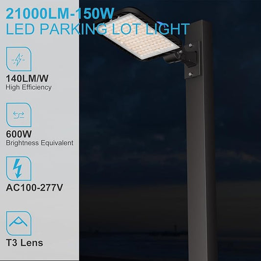 Lightdot 150W Parking Lot LED Light 22500Lm(150Lm/W) Pole Lights Outdoor with Smart Photocell 5000K ETL Listed LED Parking Lot Lights Outdoor for Yard,Driveway,Parking lot- 4Pack 7Yrs Warranty