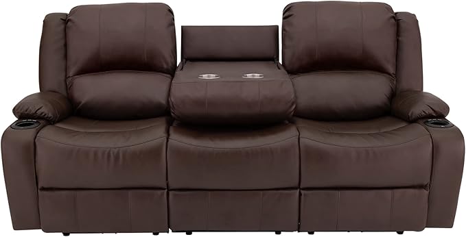 RecPro RV Recliner Charles 80" Powered Triple Wall Hugger | Drop Down Console | RV Furniture with Upgraded 2023 Fabric (Mahogany)