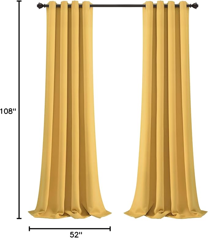 Lush Decor Insulated Grommet Blackout Window Curtain Panels, Pair, 52" W x 108" L, Yellow - Classic Modern Design - Chic Window Decor - Long Curtains For Living Room, Bedroom, Or Dining Room