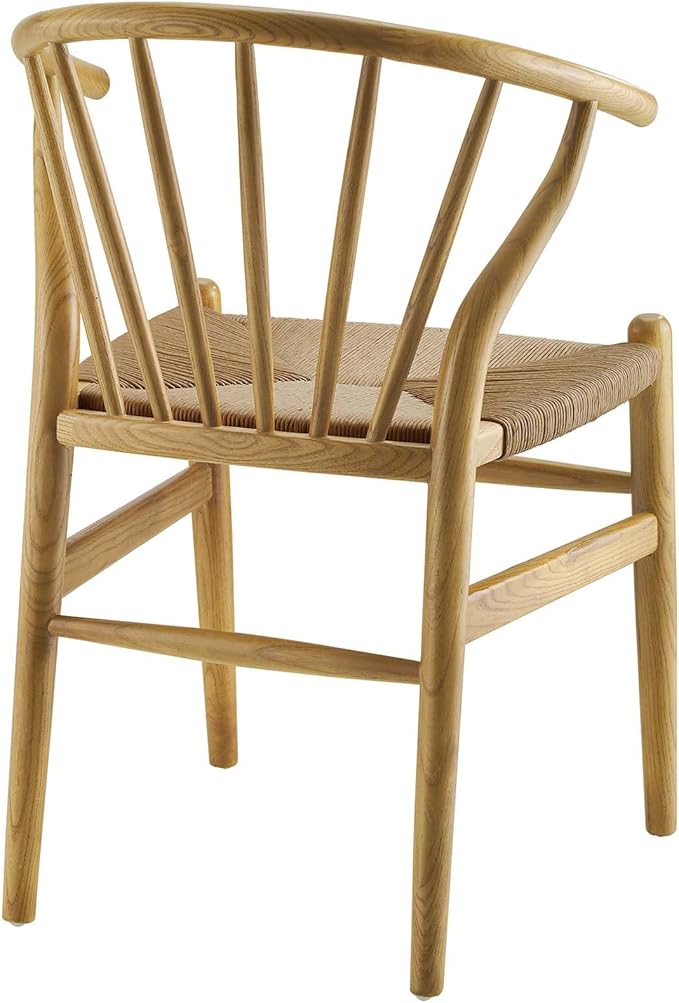Modway Flourish Mid-Century Modern Rustic Farmhouse Wood Dining Chair Set of 2 in Natural