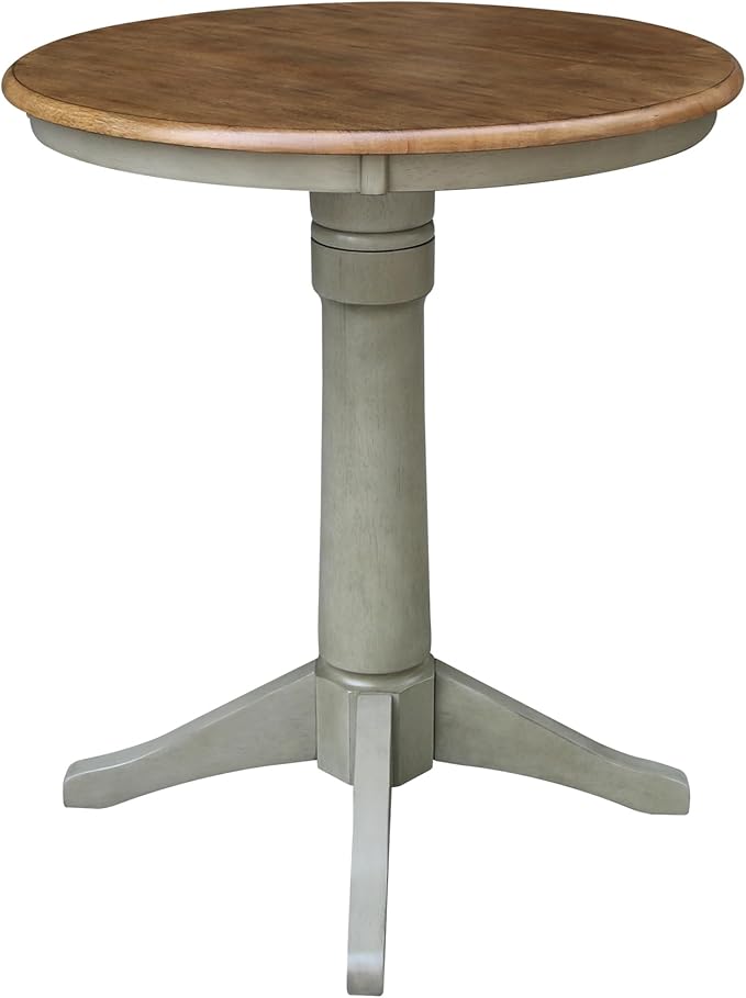 IC INTERNATIONAL CONCEPTS 30" Round Solid Wood Distressed Hickory/Stone Table-Counter Height