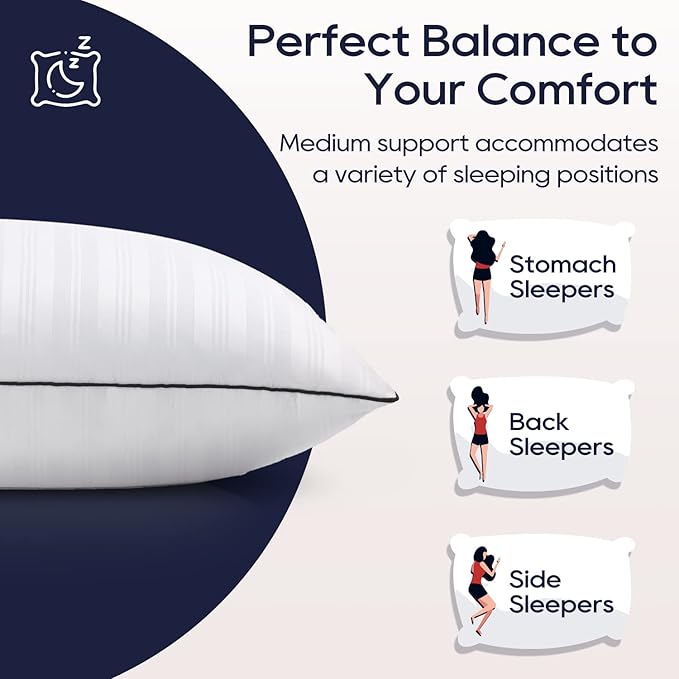 downluxe Bed Pillows Standard Size Set of 2 - Hotel Collection Soft Down Alternative Pillows for Sleeping, Perfect for Side, Back and Stomach Sleepers, 20 X 26