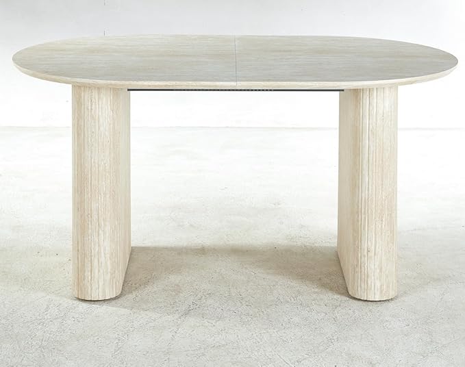 Ball & Cast 59.06"-90.55" Extendable Dining Table for 4-6,Modern Kitchen Oval Dinner Table with Removable Leaves Space Saving,Dining Room Table with Wood Strip Base for Kitchen Living Room,White Oak