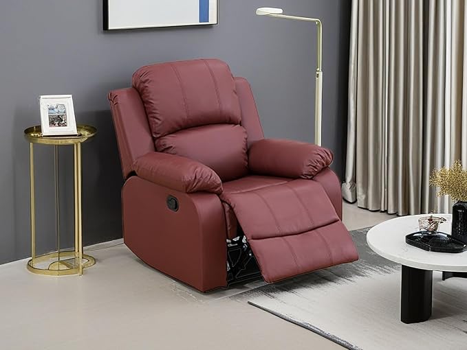 Vegan Leather Recliner Chair Modern Manual Recliner Home Theater Seating Living Room Furniture Wall Hugger Reclining Chair with Armrest/Lumbar Support for Home/Office/Rv Car (Red, Chair)