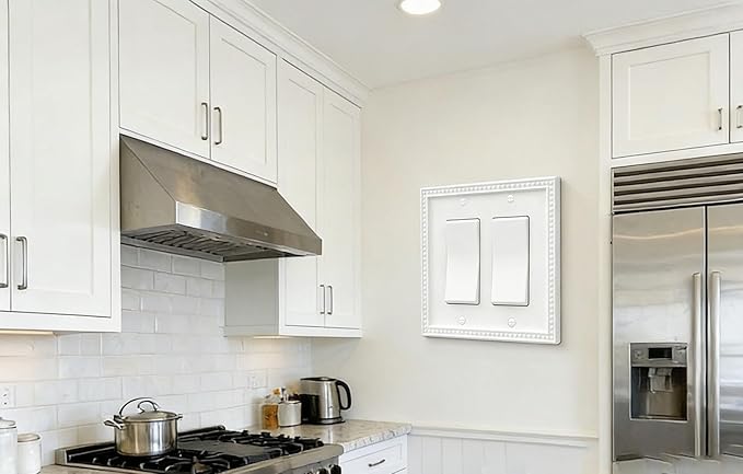 10 Pack Mid-Size Decorator Wall Plates 2-Gang Switch Outlet Electrical Cover Plate Unbreakable Thermoplastic Faceplate for Light Receptacle Outlet Switch, Classic Beaded Relief Design, White
