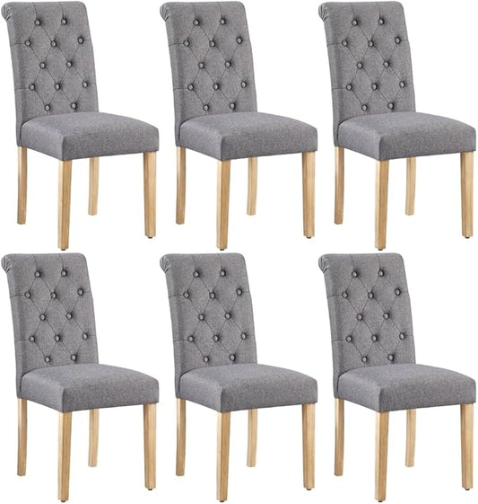 Yaheetech Dining Chairs Set of 6 Fabric Upholstered Dining Room Chairs with Button Tufted High Back and Solid Wood Legs for Kitchen/Living Room/Restaurant, Modern Style, Dark Gray