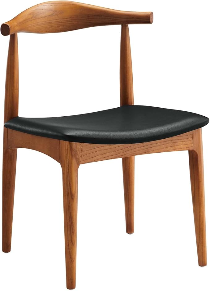 Modway Tracy Mid-Century Modern Wood and Faux Leather Upholstered Four Dining Chairs in Black
