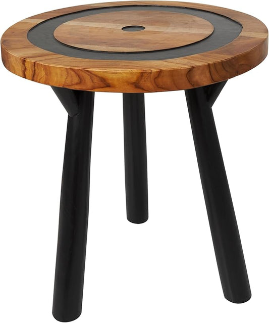 Deco 79 Teak Wood Geometric Side End Accent Table Layered Circle End Table with Black Legs, Side Table 20" x 20" x 22", Brown