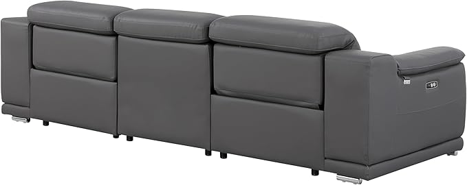 BlackJack Furniture Venice Top Grain Italian Leather Dual Power Recliner Sofa - 107" Theater Seating Modern Couch for Living Room Apartment Lounge Home with Adjustable Headrests & USB Port, Dark Grey