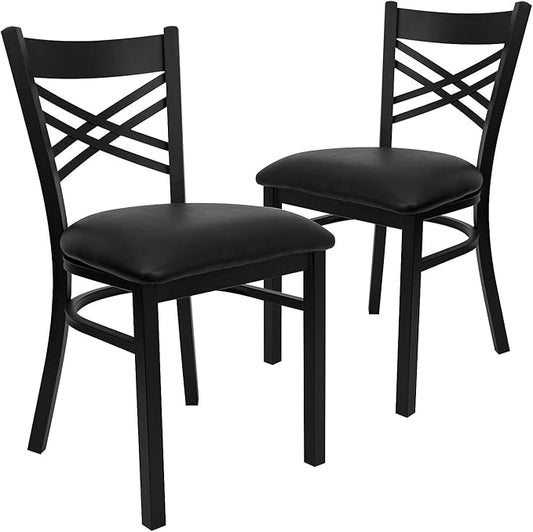 Flash Furniture Hercules Series "X" Back Metal Restaurant Chairs, Modern Upholstered Armless Dining Chairs for Restaurants/Kitchens, Set of 2, Black